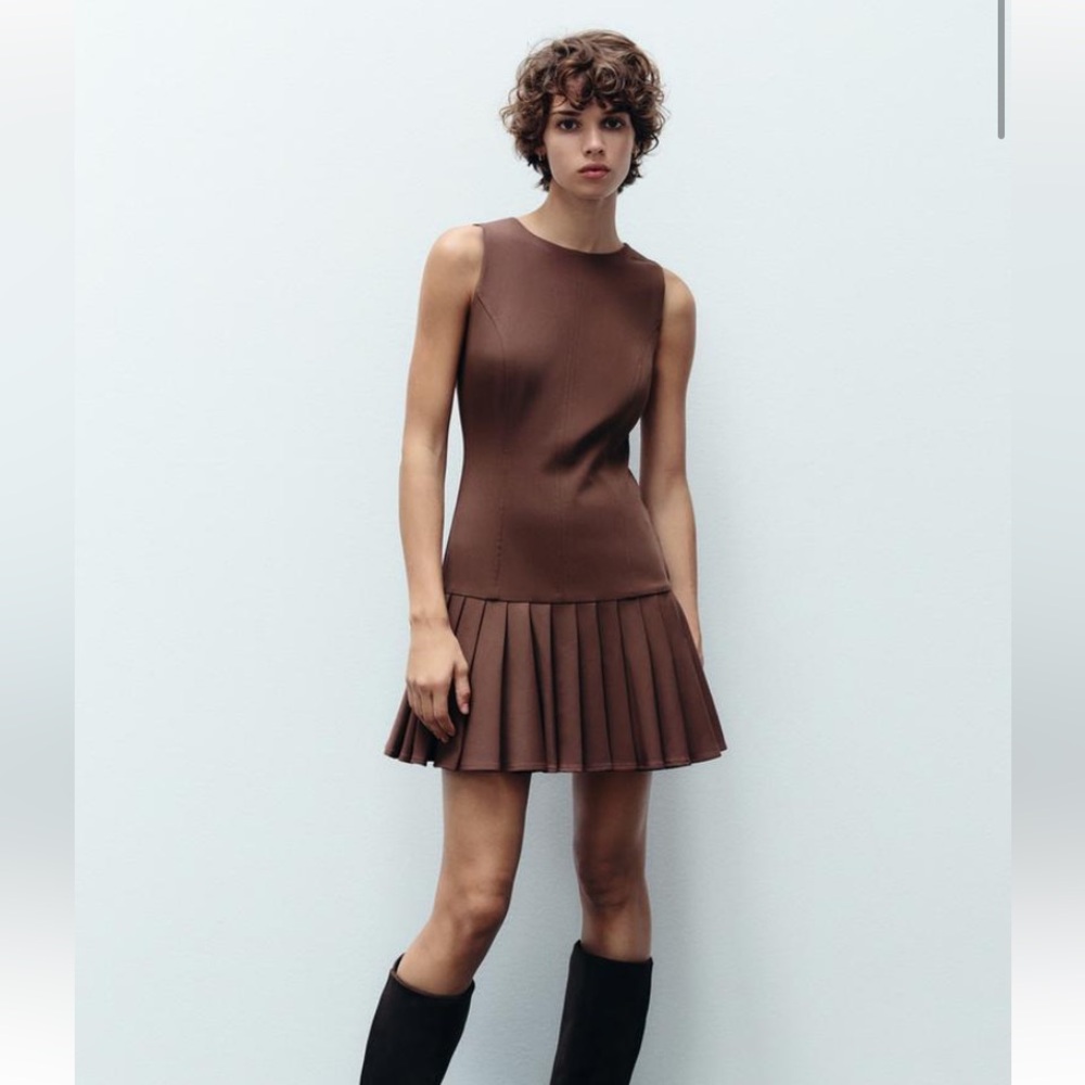 Zara Box Pleat Mini Dress NWT